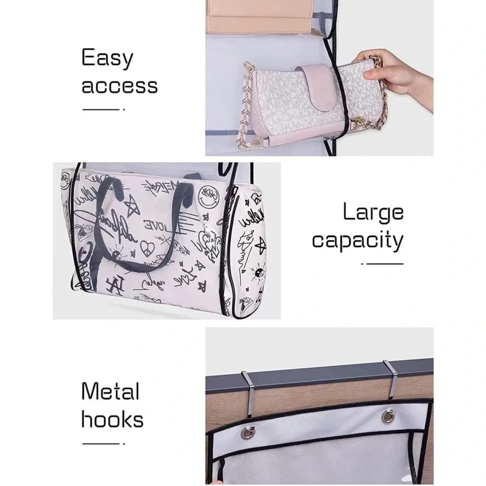 MISSLO 6 Clear Pockets Over Door Organizer for Handbags,Caps,Accessories (White)